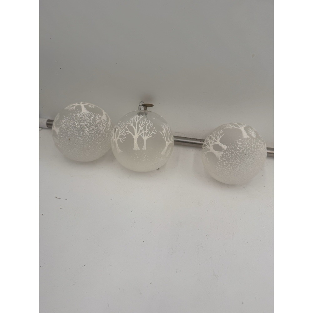 Lot Of 3 Glitter Frosted Snow Glass Ball Christmas Ornament Bare Trees Pier One